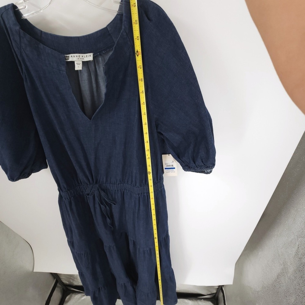 Anne Klein Jeans Puff Sleeve Tiered Denim Midi Dress Dark Wash Womens Size XL - Picture 11 of 12